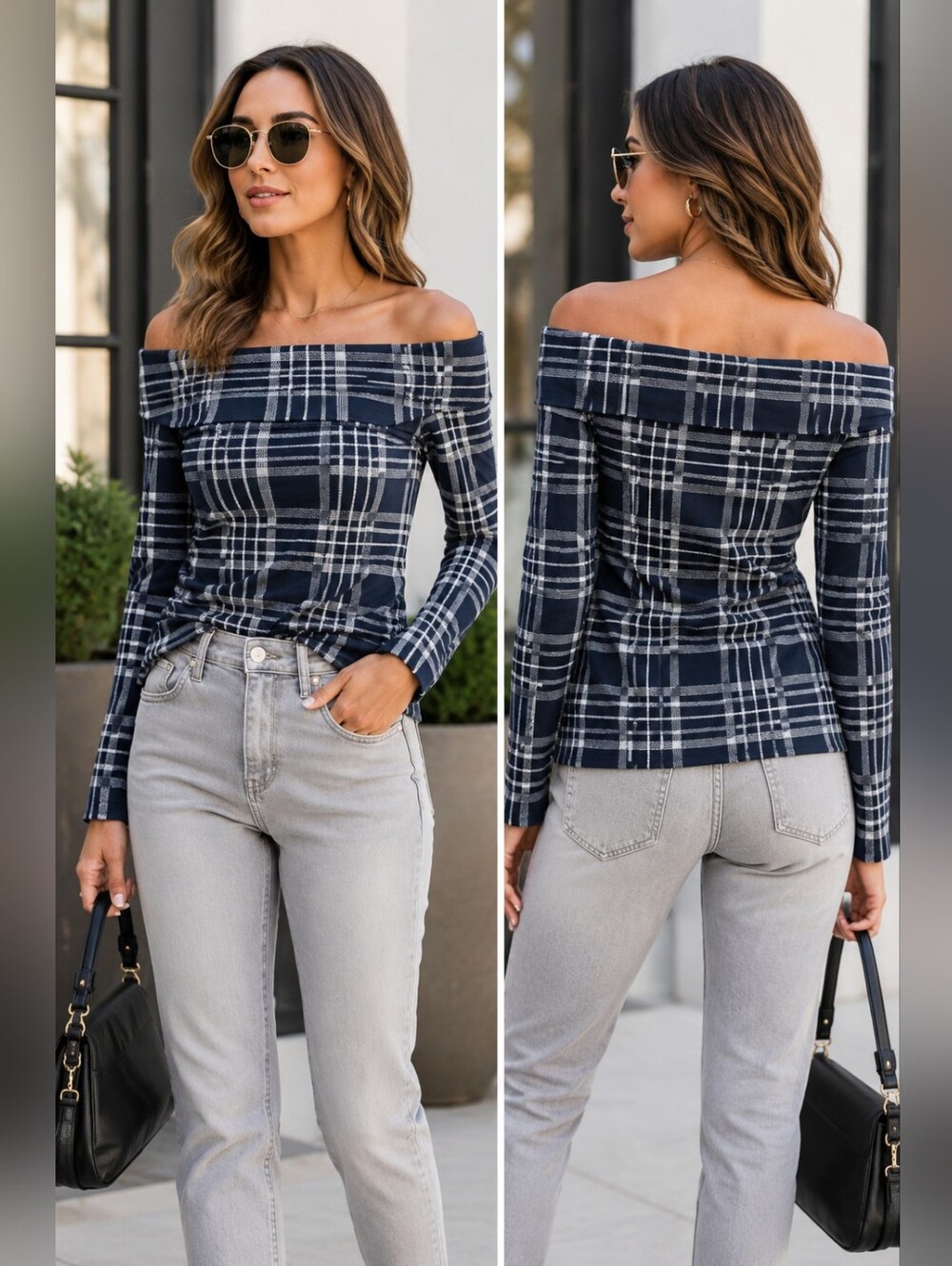 NWT Bananna Republic Off The Shoulder Plaid Top Size Small